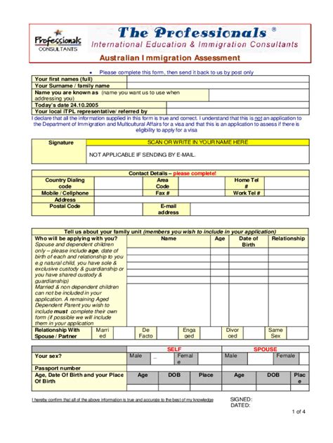 FREE Canada General Immigration Assessment Form.